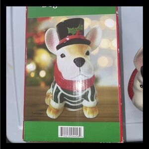 Winter French Bulldog ceramic cookie jar